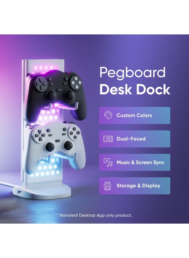 Nanoleaf Pegboard Desk Dock with LED Display | RGB Light Effects, Desk Storage, Connectivty, Stylish Desk Set-up for Gen Z, Compatible with Mac & Windows - White - Image 2